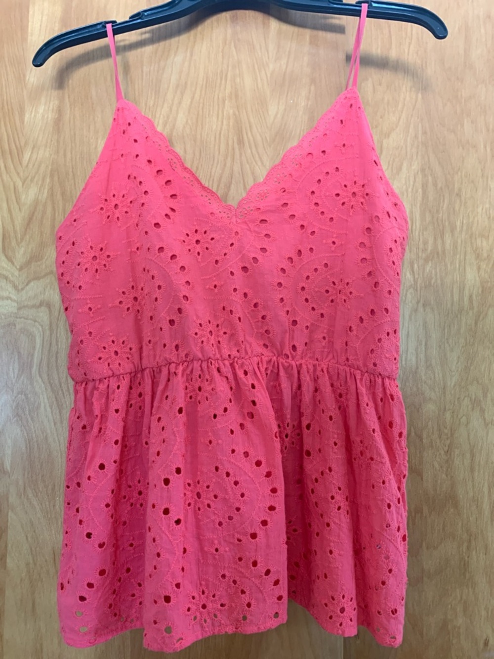 Racheal 100% Cotton Coral Eyelet V-Neck Boho Feminine Festival Party Tank sz M